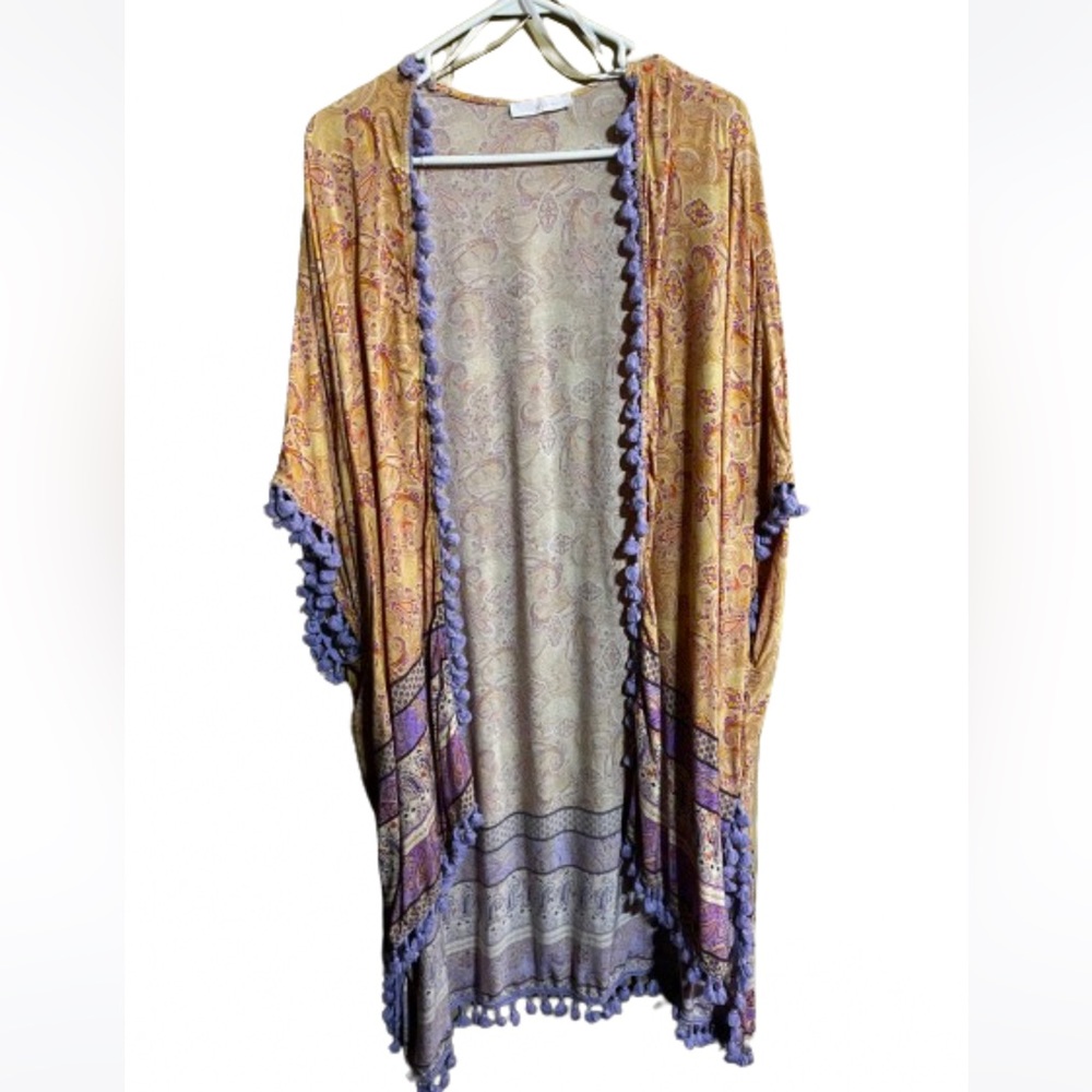 Ces Femme Rayon Boho Festival Tasseled Kimono Beach Coverup Summer OSFM